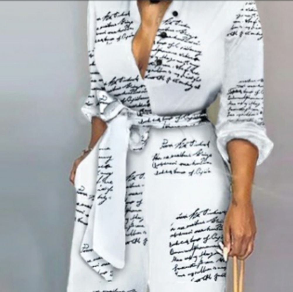 Sexy White Newsprint  Jumpsuit